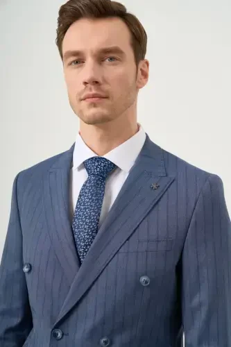 Modazone Erkak Lacivert Poliviskon Trend Kruvaze Slim Fit Sivri Yaka Takım Elbise - 4