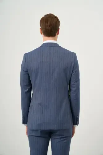Modazone Erkak Lacivert Poliviskon Trend Kruvaze Slim Fit Sivri Yaka Takım Elbise - 5