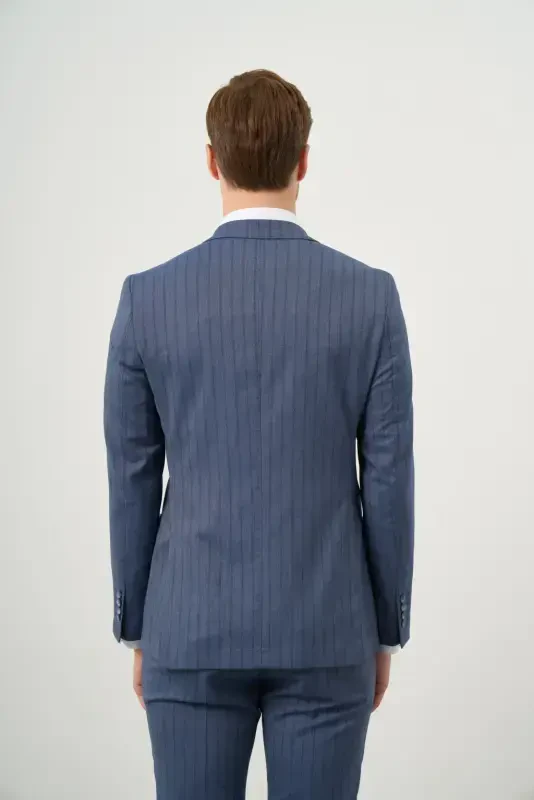 Modazone Erkak Lacivert Poliviskon Trend Kruvaze Slim Fit Sivri Yaka Takım Elbise - 5