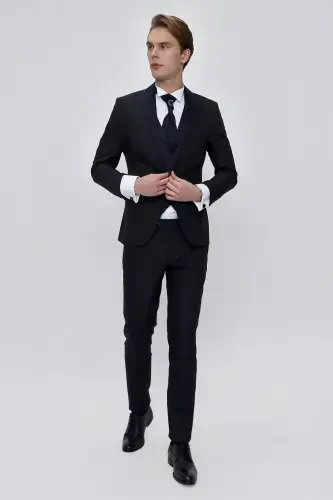 Modazone Erkak lacivert Santos Chiqma Yaka Slim Fit Damatlik - 3