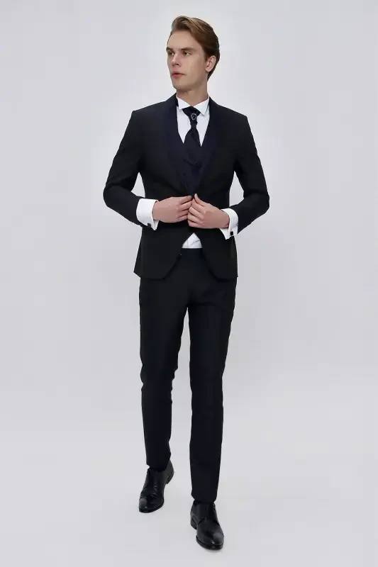 Modazone Erkak lacivert Santos Chiqma Yaka Slim Fit Damatlik - 3