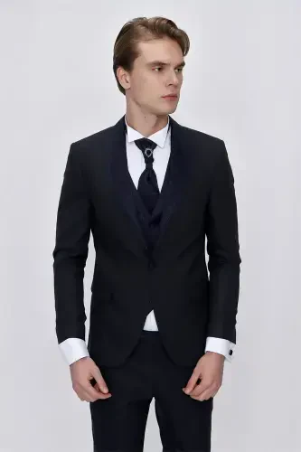 Modazone Erkak lacivert Santos Chiqma Yaka Slim Fit Damatlik - 5