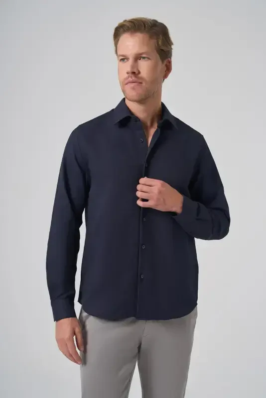 Modazone Erkak Lacivert Trend Dynamic Fit Qattiq Yoqali Ko'ylak - 2