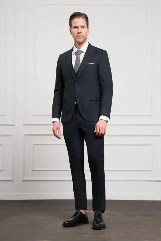 Modazone Erkak Lacivert Trend Jiletli Slim Fit Tor Kiyim Tor Yaka Kostyum - 3