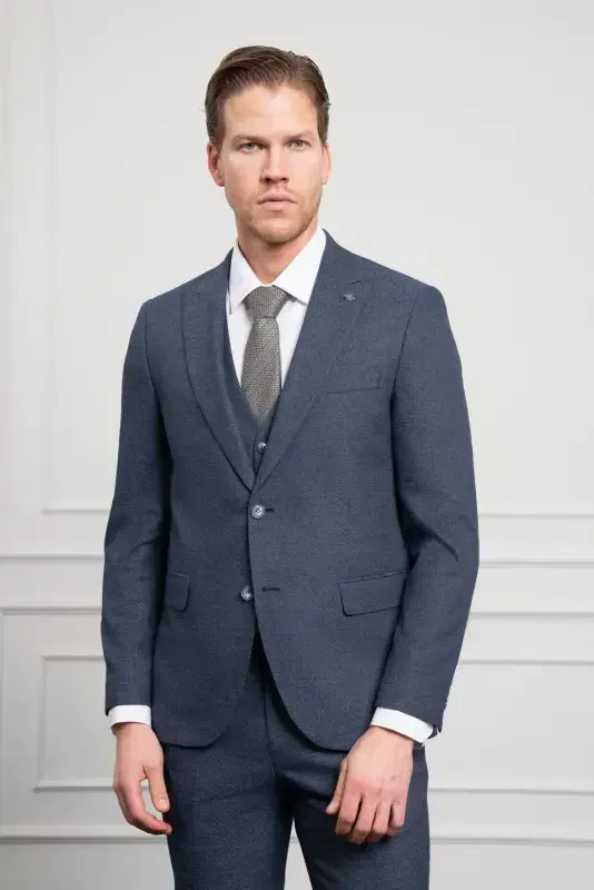 Modazone Erkak Lacivert Trend Slim Fit Sivri Yaka Takim Elbise - MORVEN