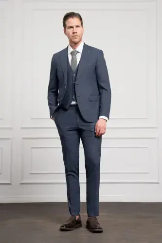 Modazone Erkak Lacivert Trend Slim Fit Sivri Yaka Takim Elbise - 3