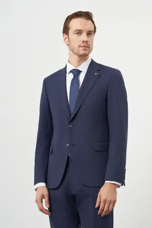 Modazone Erkak Lacivert Yün Slim Fit Mono Yoqa Takım Elbise - MORVEN