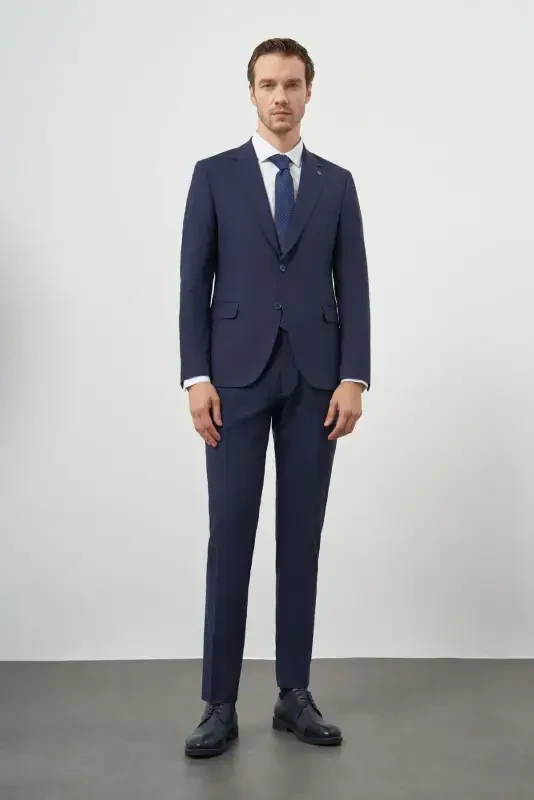 Modazone Erkak Lacivert Yün Slim Fit Mono Yoqa Takım Elbise - 2