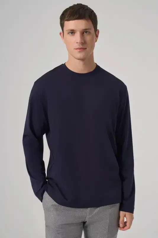 Modazone Erkak Lochivert Trend Bıtsıkl Yaka Rayon Sweatshirt - 1