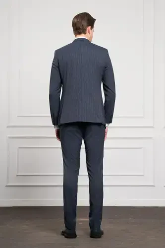 Modazone Erkak Lochivert Trend Slim Fit Sivri Yoqa Kruvaze Takım Elbise - 6