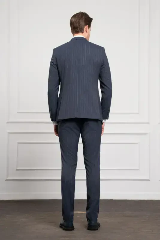 Modazone Erkak Lochivert Trend Slim Fit Sivri Yoqa Kruvaze Takım Elbise - 6