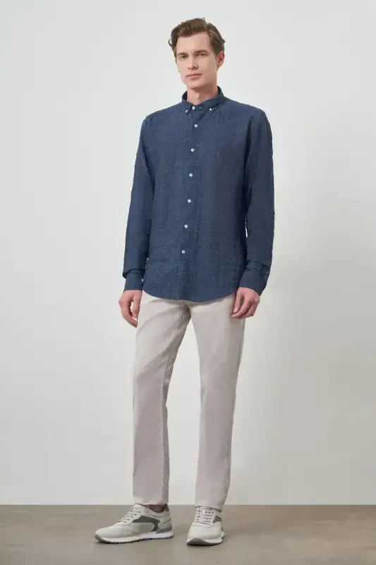 Modazone Erkak Lochivut Paxta Trend Slim Fit Tugmali Yoqa Ko'ylak - 2