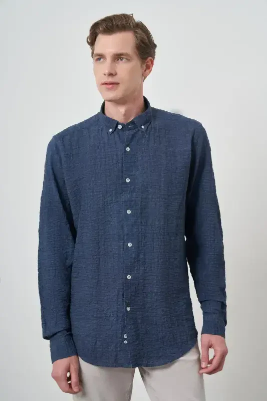 Modazone Erkak Lochivut Paxta Trend Slim Fit Tugmali Yoqa Ko'ylak - 3