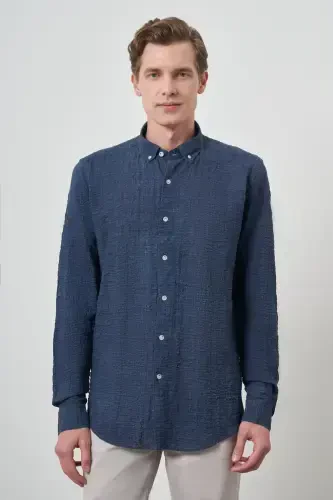 Modazone Erkak Lochivut Paxta Trend Slim Fit Tugmali Yoqa Ko'ylak - 4