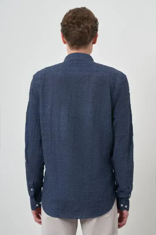 Modazone Erkak Lochivut Paxta Trend Slim Fit Tugmali Yoqa Ko'ylak - 5