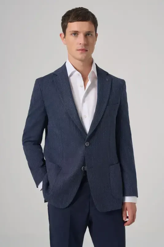 Modazone Erkak Marine Poliviskon Trend Naqshli Dynamic Fit Mono Yoqali Kurtka - 1