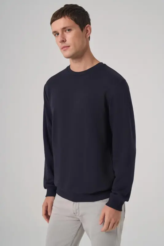 Modazone Erkak Moviy Asosiy Velosiped Yoqali Sweatshirt - 2