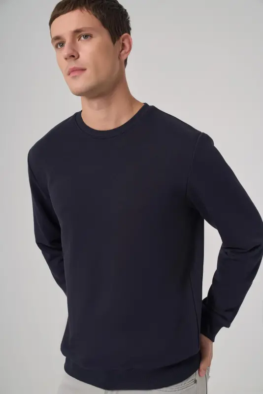 Modazone Erkak Moviy Asosiy Velosiped Yoqali Sweatshirt - 3