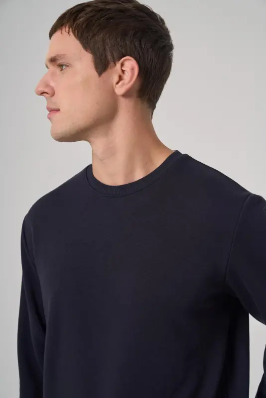 Modazone Erkak Moviy Asosiy Velosiped Yoqali Sweatshirt - 4