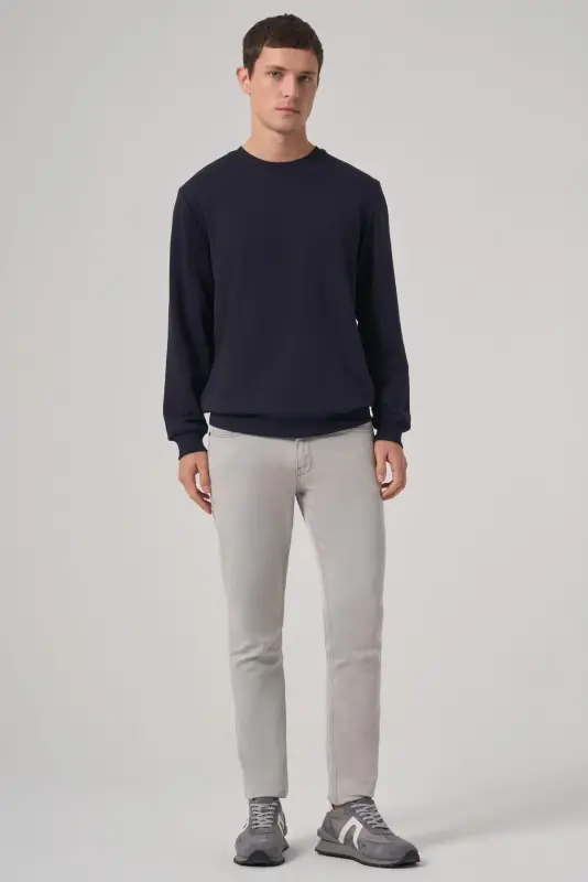 Modazone Erkak Moviy Asosiy Velosiped Yoqali Sweatshirt - 5