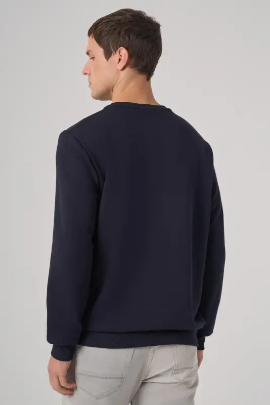 Modazone Erkak Moviy Asosiy Velosiped Yoqali Sweatshirt - 6