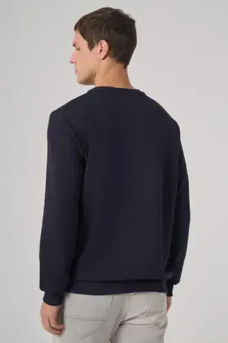 Modazone Erkak Moviy Asosiy Velosiped Yoqali Sweatshirt - 6