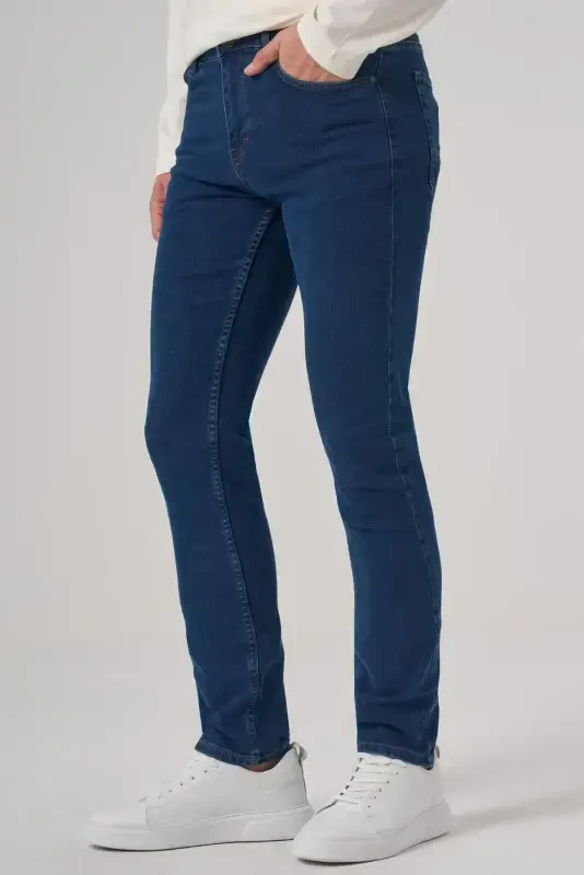 Modazone Erkak Moviy Denim 5 cho'ntak Slim Fit Jean Jinsi Shim - 2