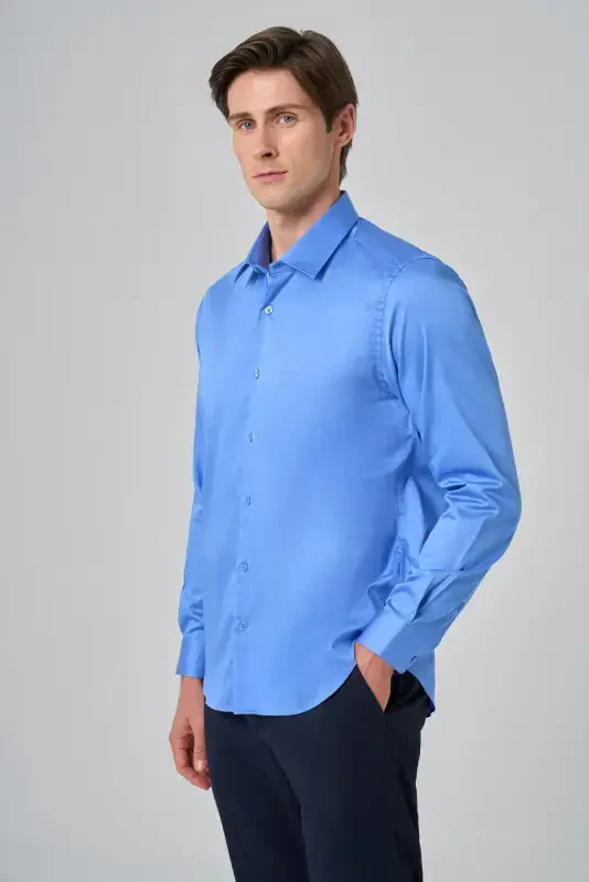 Modazone Erkak Moviy Dynamic Fit Qattiq Yoqali Ko'ylak - 3