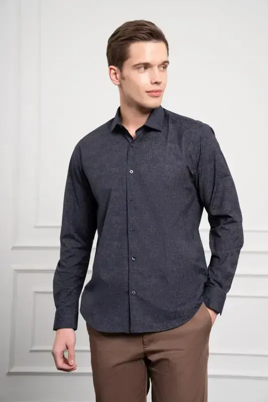 Modazone Erkak Moviy - Jigarrang Trend Dynamic Fit İtaliya Yoqali Ko'ylak - 1