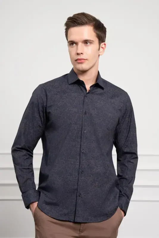 Modazone Erkak Moviy - Jigarrang Trend Dynamic Fit İtaliya Yoqali Ko'ylak - 3