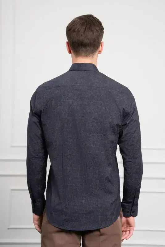 Modazone Erkak Moviy - Jigarrang Trend Dynamic Fit İtaliya Yoqali Ko'ylak - 5