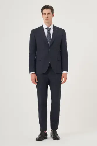 Modazone Erkak Moviy Jun Trend Ekoseli Slim Fit Uchli Yoqali Kostyum - 3