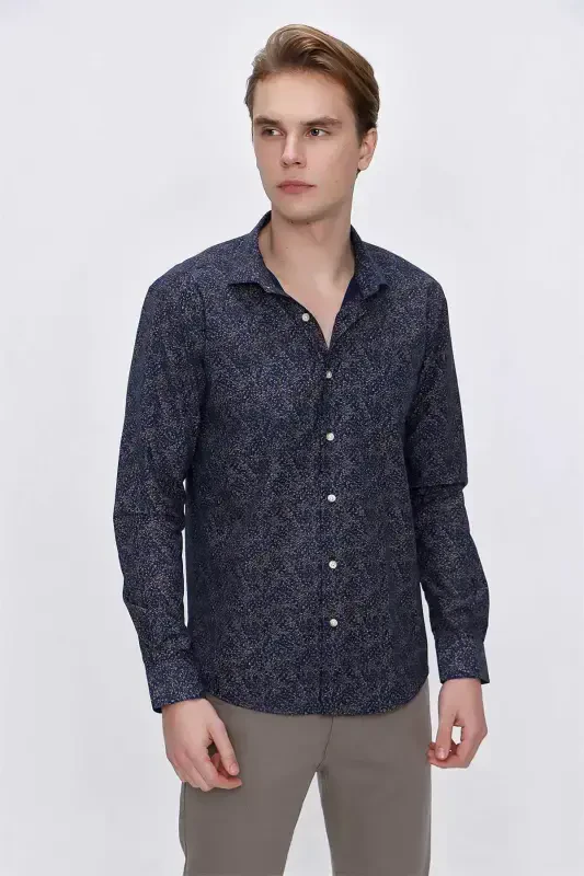 Modazone Erkak Moviy Microcotton Bosmali Slim Fit Ko'ylak - 2