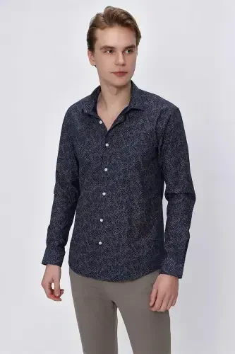 Modazone Erkak Moviy Microcotton Bosmali Slim Fit Ko'ylak - 3