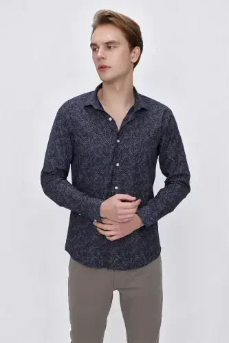 Modazone Erkak Moviy Microcotton Bosmali Slim Fit Ko'ylak - 4