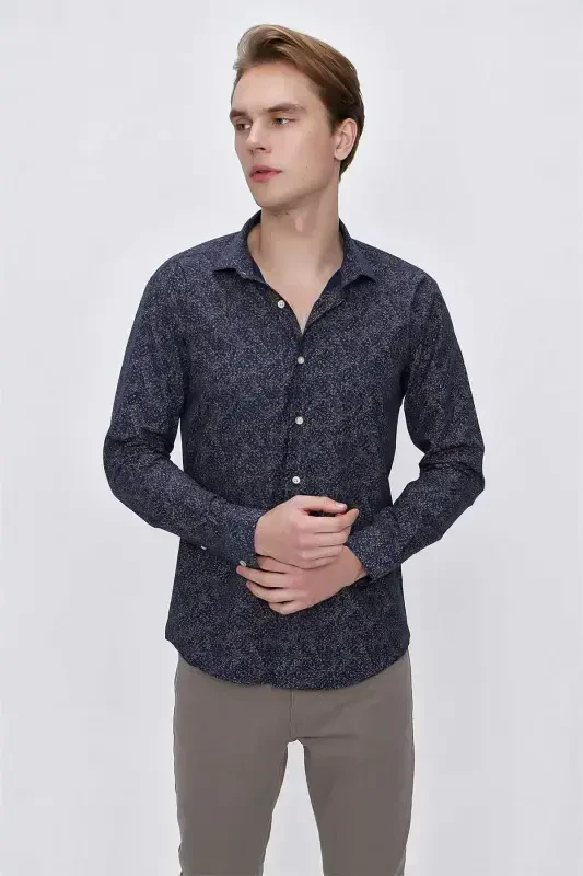 Modazone Erkak Moviy Microcotton Bosmali Slim Fit Ko'ylak - 4