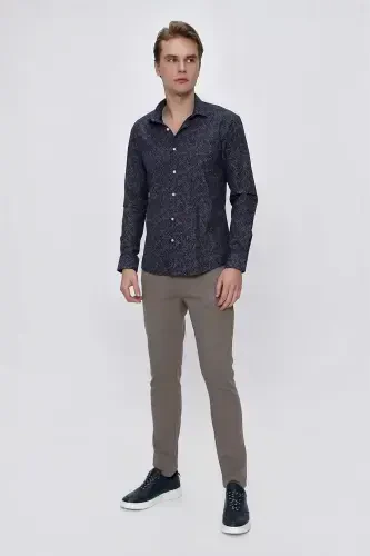 Modazone Erkak Moviy Microcotton Bosmali Slim Fit Ko'ylak - 5