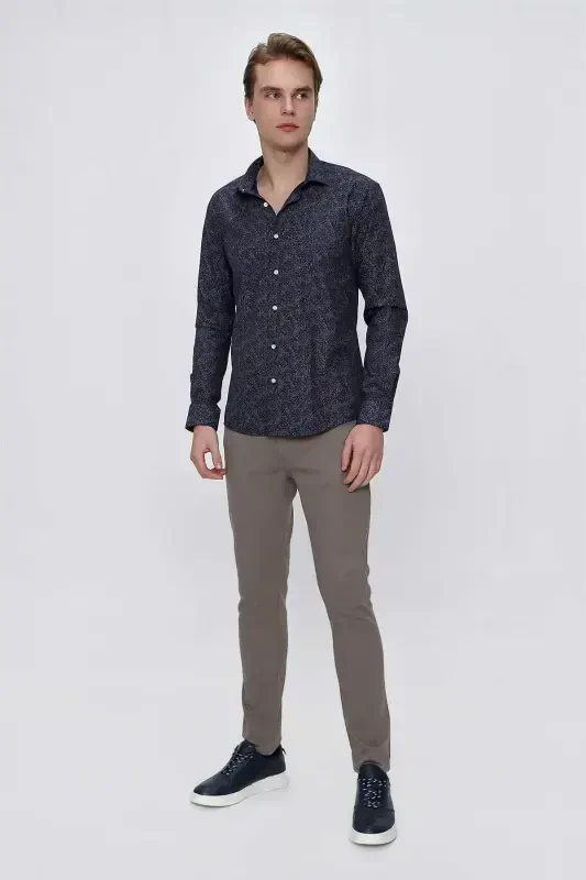 Modazone Erkak Moviy Microcotton Bosmali Slim Fit Ko'ylak - 5