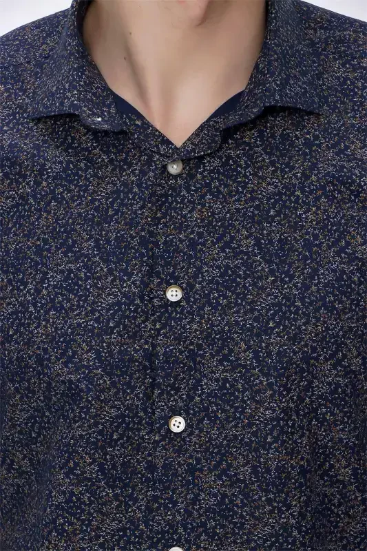 Modazone Erkak Moviy Microcotton Bosmali Slim Fit Ko'ylak - 6