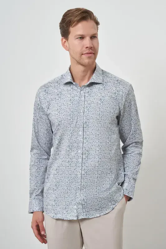 Modazone Erkak Moviy Paxta Trend Slim Fit İtaliya Yoqali Ko'ylak - 1