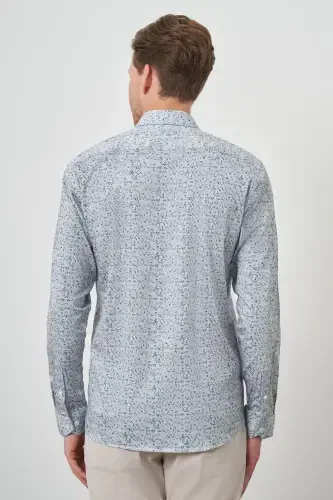 Modazone Erkak Moviy Paxta Trend Slim Fit İtaliya Yoqali Ko'ylak - 5