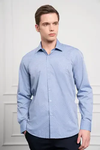 Modazone Erkak Moviy Paxta Trendi Regular Fit Qattiq Yoqali Ko'ylak - 4