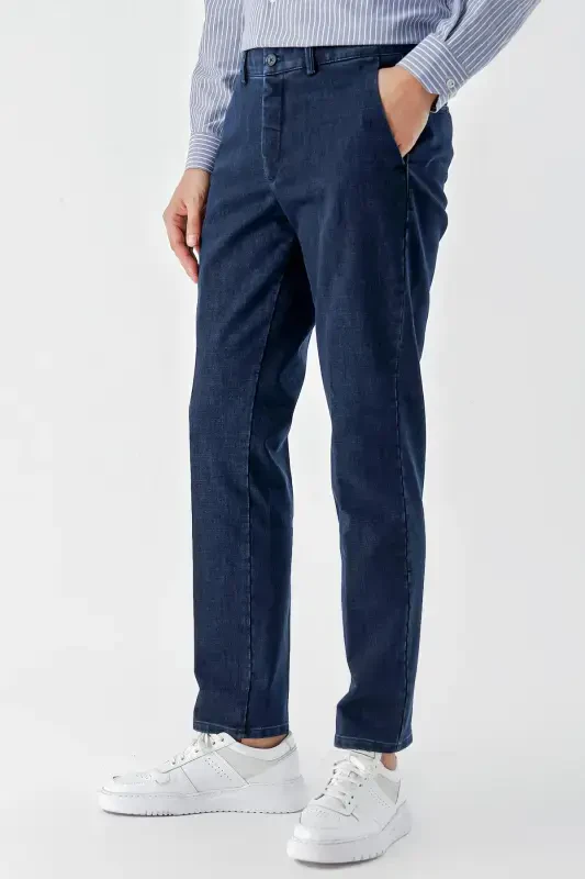 Modazone Erkak Moviy Paxta Yon Cho'ntak Dynamic Fit Chino Shim - 2