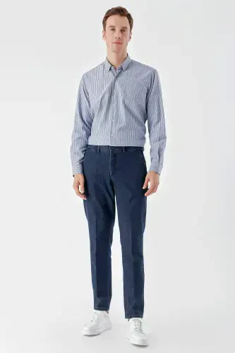 Modazone Erkak Moviy Paxta Yon Cho'ntak Dynamic Fit Chino Shim - 6