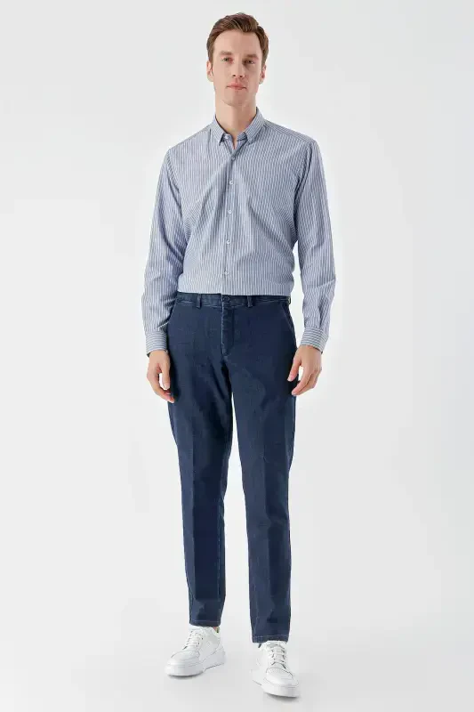 Modazone Erkak Moviy Paxta Yon Cho'ntak Dynamic Fit Chino Shim - 6