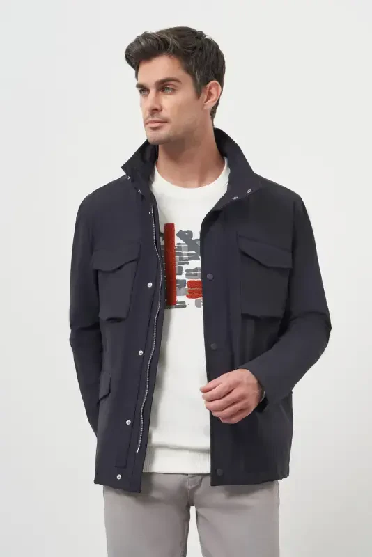 Modazone Erkak Moviy Poliamid Tugmachali Kapitone Kurtka - 3