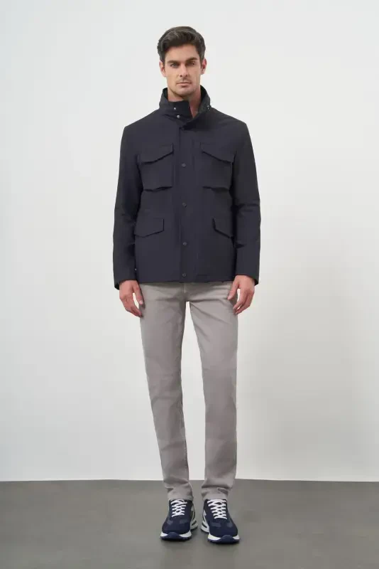 Modazone Erkak Moviy Poliamid Tugmachali Kapitone Kurtka - 5