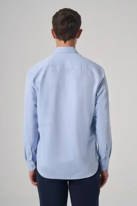 Modazone Erkak Moviy Polyester Trend Naqshli Dynamic Fit İtalyan Yoqali Ko'ylak - 5