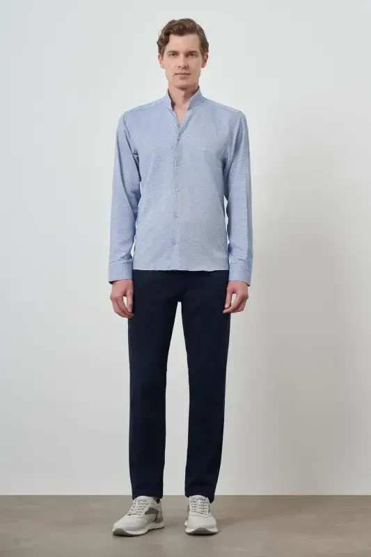 Modazone Erkak Moviy Slim Fit Tik Yoqa Ko'ylak - 2