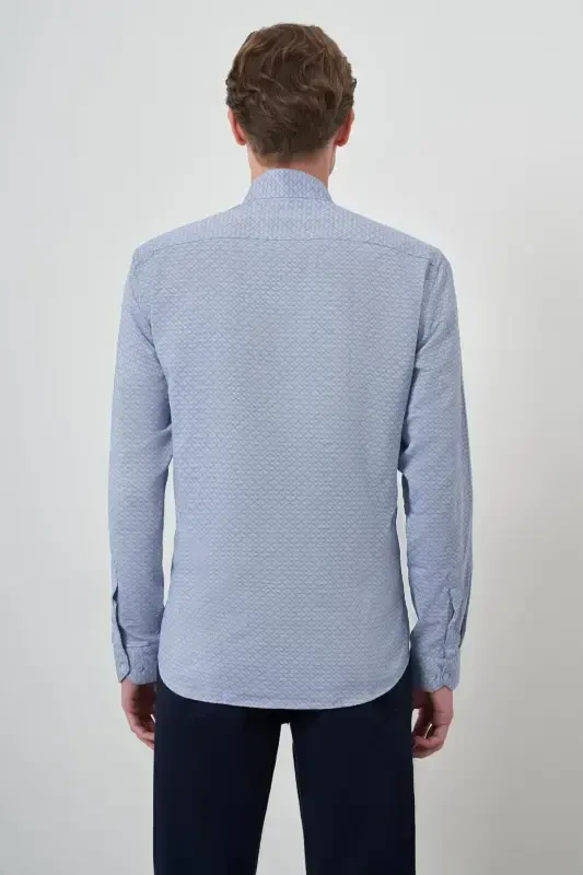 Modazone Erkak Moviy Slim Fit Tik Yoqa Ko'ylak - 4